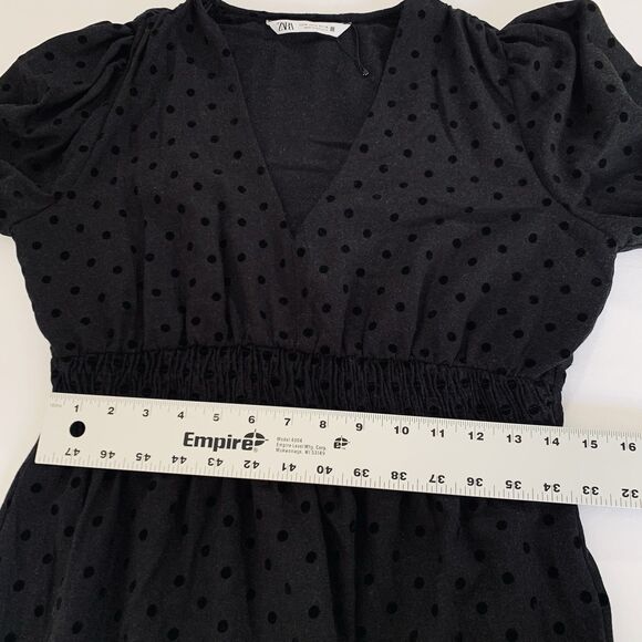 Zara Dress M Black Mini Velvet Polka Dot Long Sleeve Feminine Whimsygoth Peasant - Picture 5 of 8